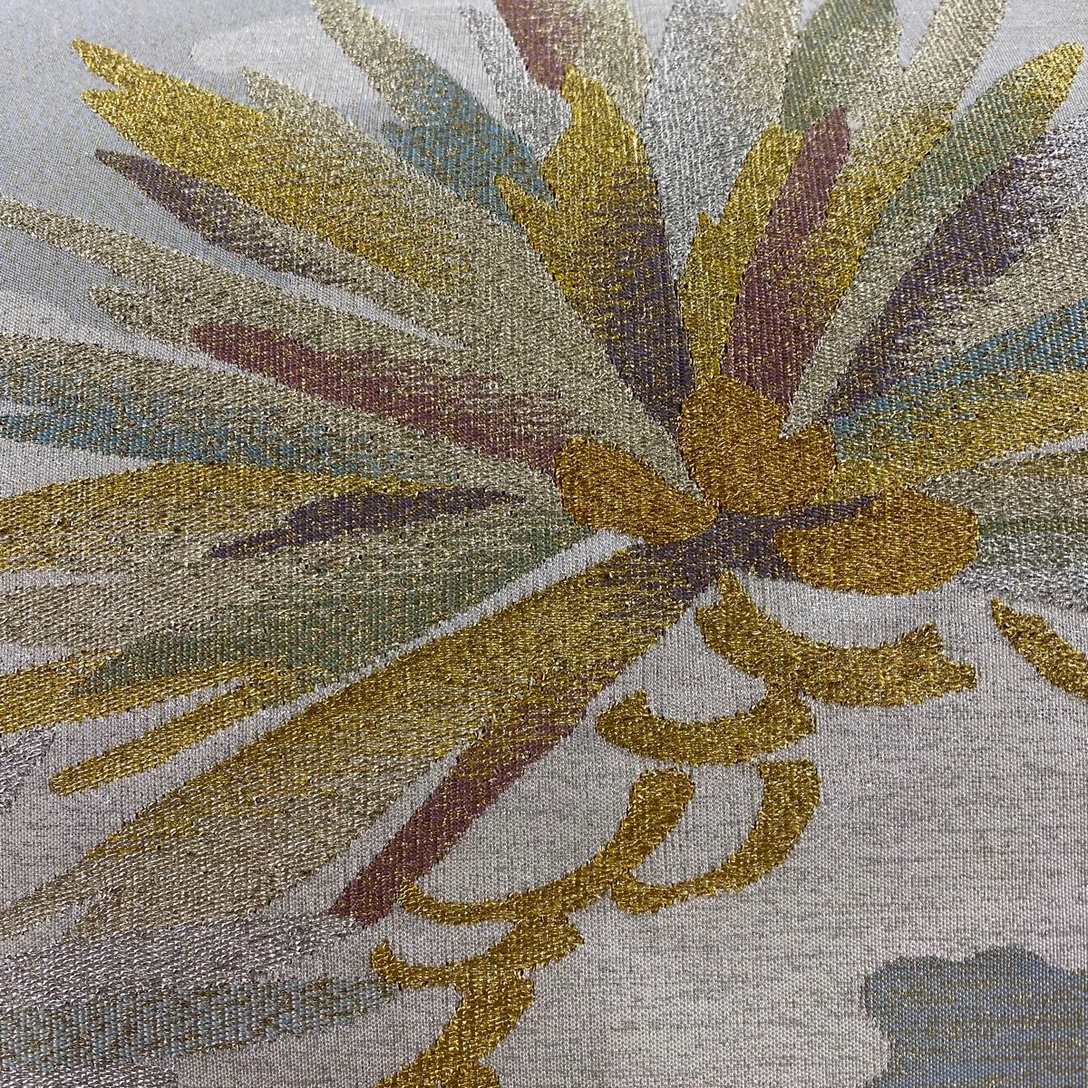 袋帯 秀品 落款 雲文 松 箔 薄緑 お太鼓柄 正絹