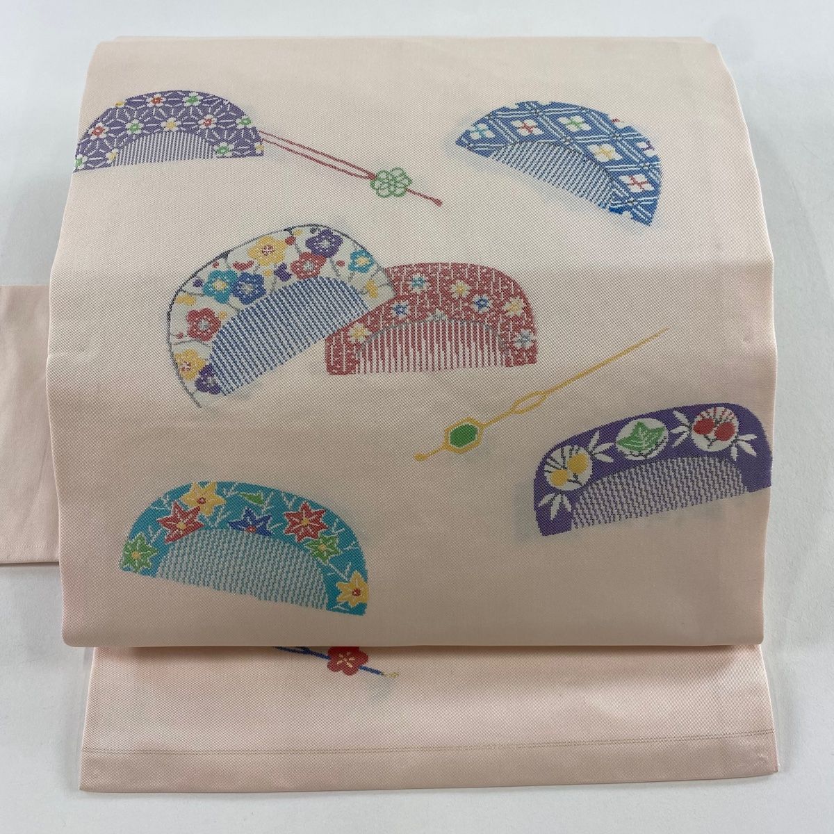 名古屋帯 秀品 関西仕立て 櫛 かんざし 薄ピンク 正絹