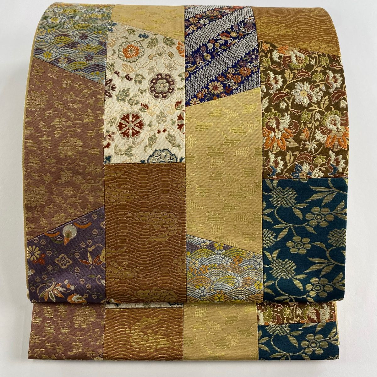 袋帯 秀品 宝尽くし 荒磯 箔 切嵌 薄茶色 六通 正絹