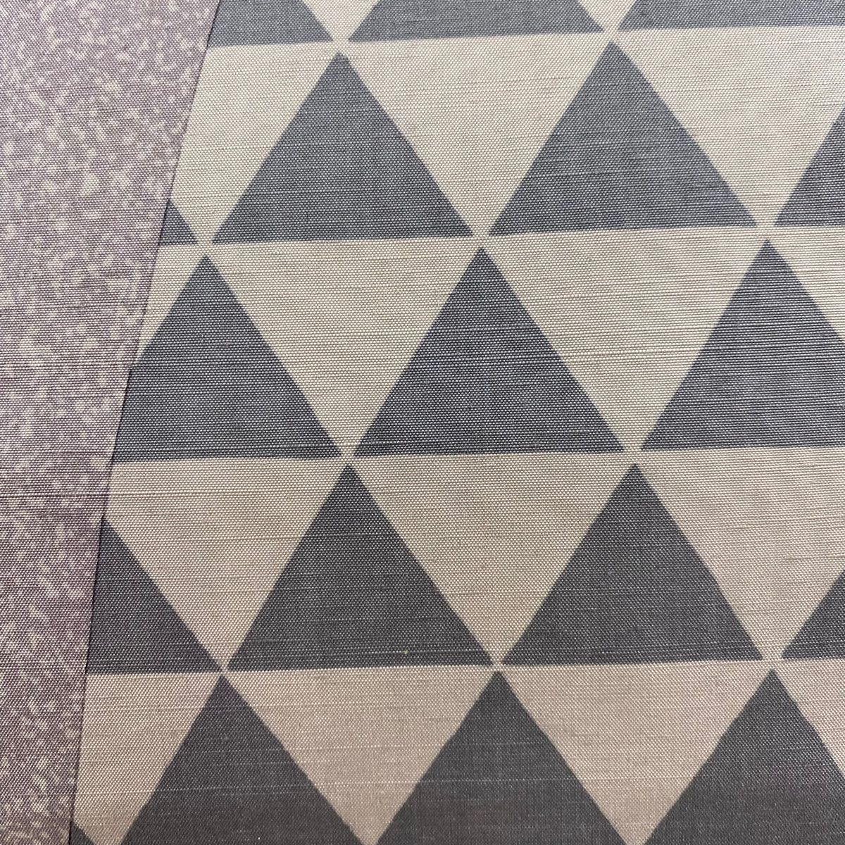 開き名古屋帯 秀品 落款 証紙 大島紬地 鱗 灰紫 正絹