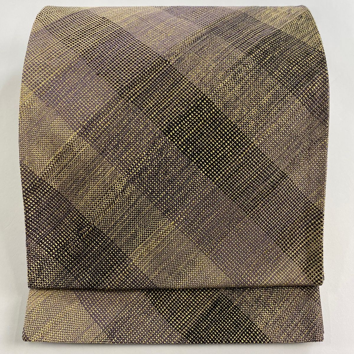 袋帯 秀品 斜め格子 金糸 金色 全通 正絹