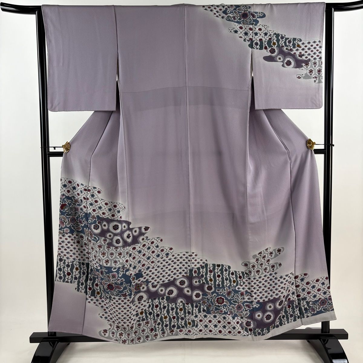訪問着 身丈157.5cm 裄丈63cm S 袷 ヱ霞 草花 薄紫 正絹 秀品