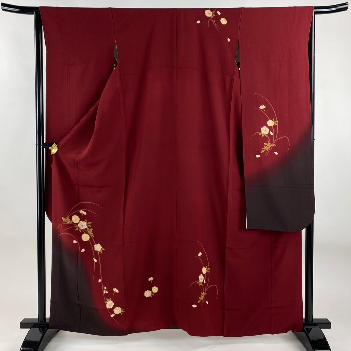 振袖 身丈161cm 裄丈64cm M 袷 やまと 桜 染め分け ぼかし えんじ色