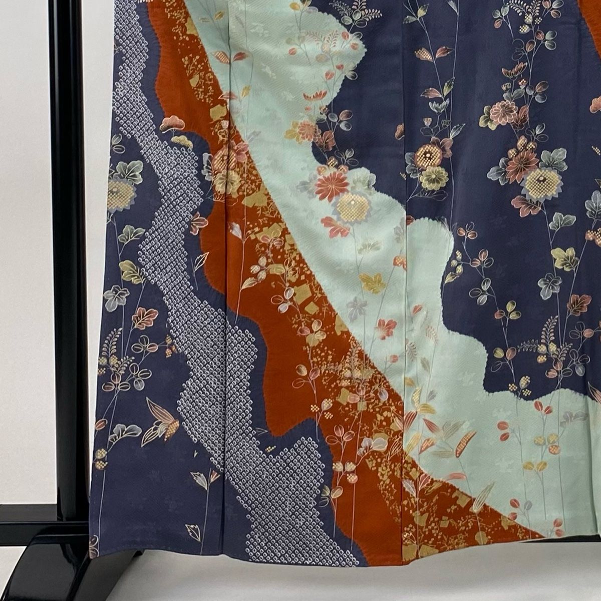 訪問着 身丈161cm 裄丈64cm M 袷 秋草 疋田 金彩 絞り 薄緑 正絹 秀品