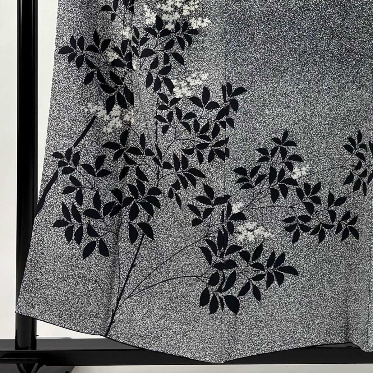 訪問着 身丈156.5cm 裄丈66cm M 袷 香雲 落款 枝花 黒灰 正絹 秀品