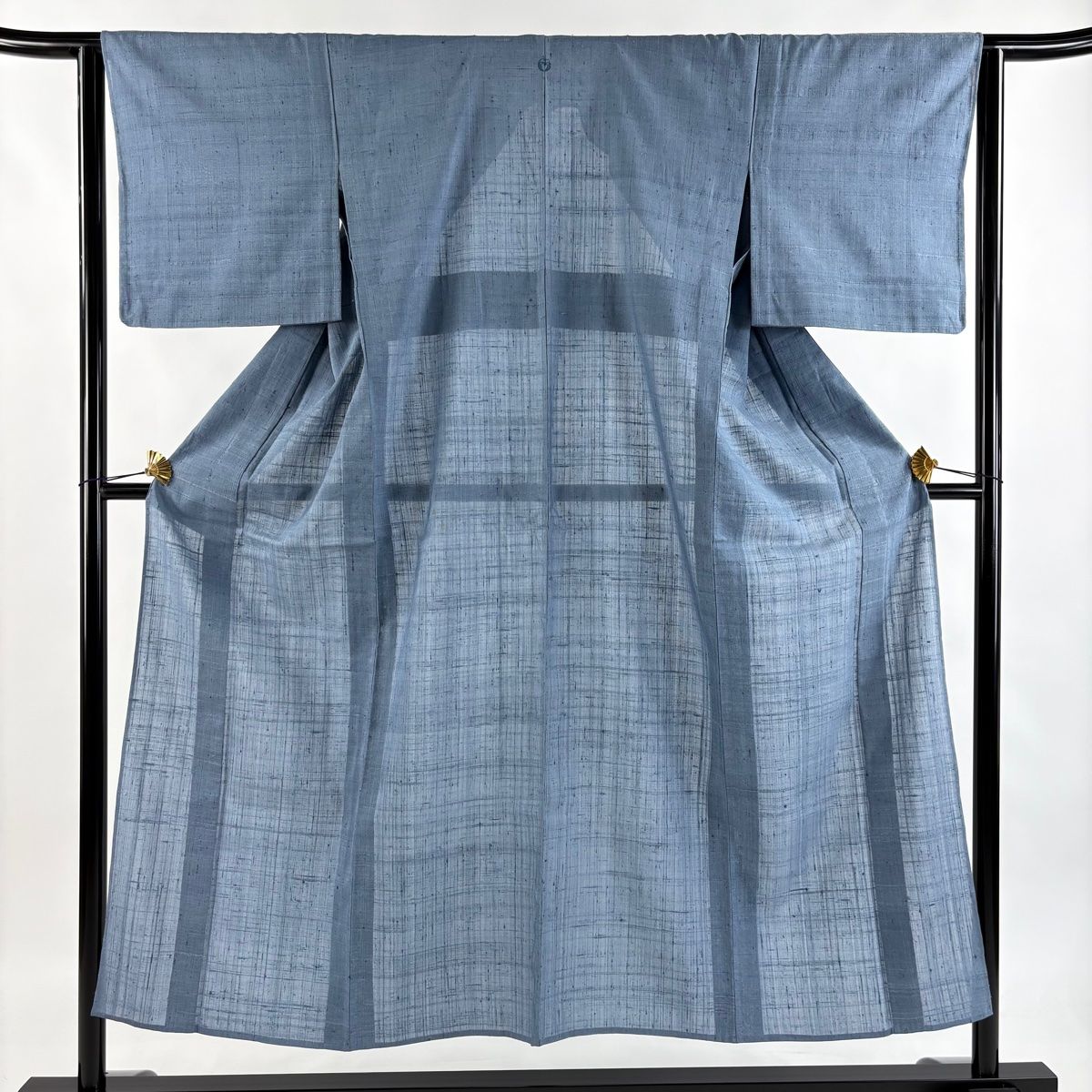 紬 身丈150.5cm 裄丈63.5cm S 単衣 青灰色 正絹 秀品 一つ紋