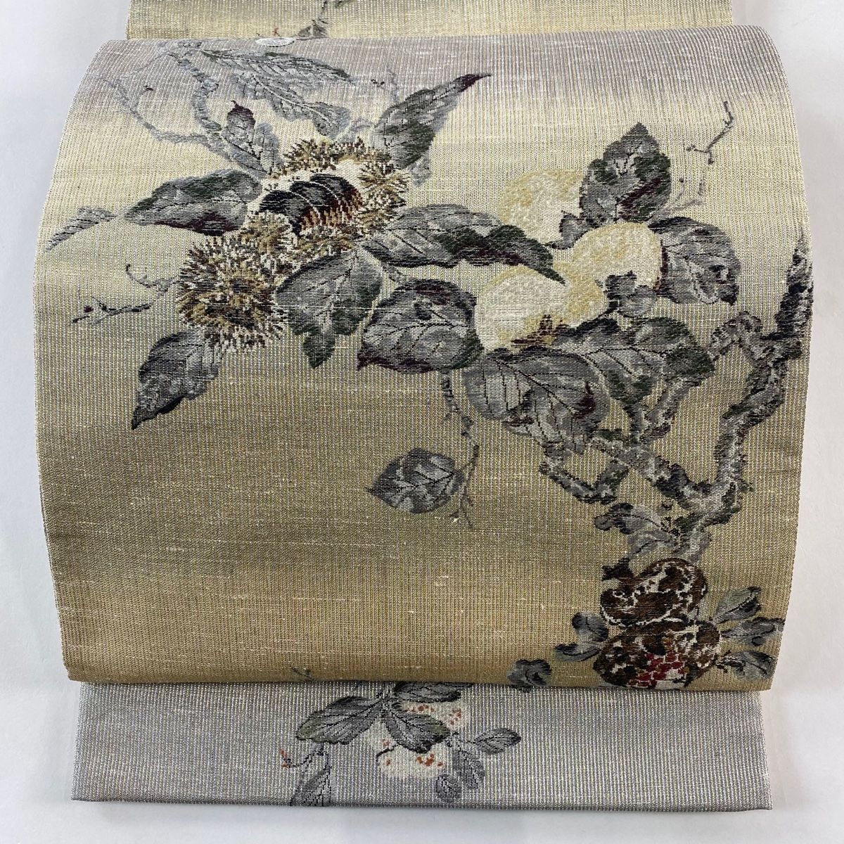 袋帯 南禅寺 栗 ざくろ 金銀糸 ベージュ 六通 正絹