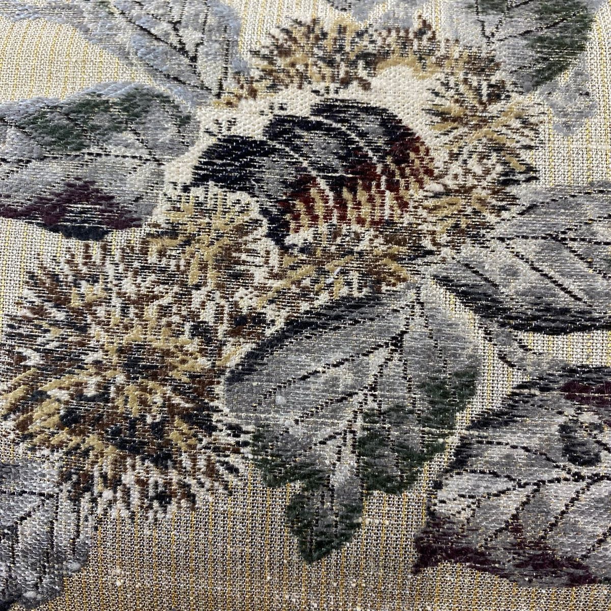 袋帯 南禅寺 栗 ざくろ 金銀糸 ベージュ 六通 正絹