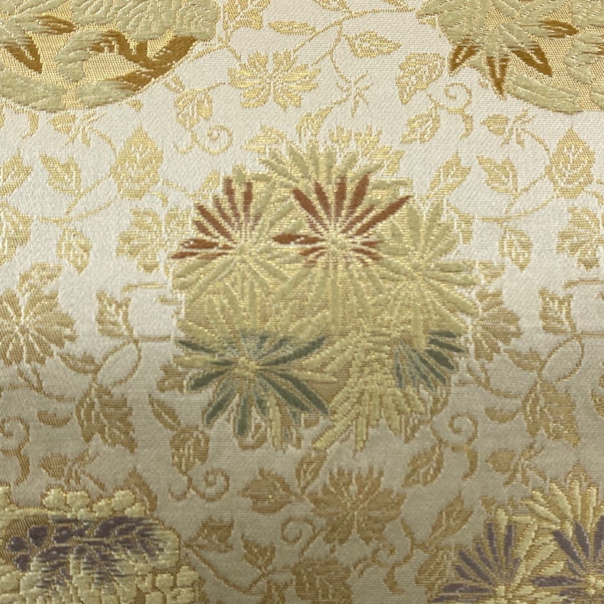 袋帯 箔屋清兵衛 落款 花丸文 鳥丸文 箔 薄黄 六通 正絹