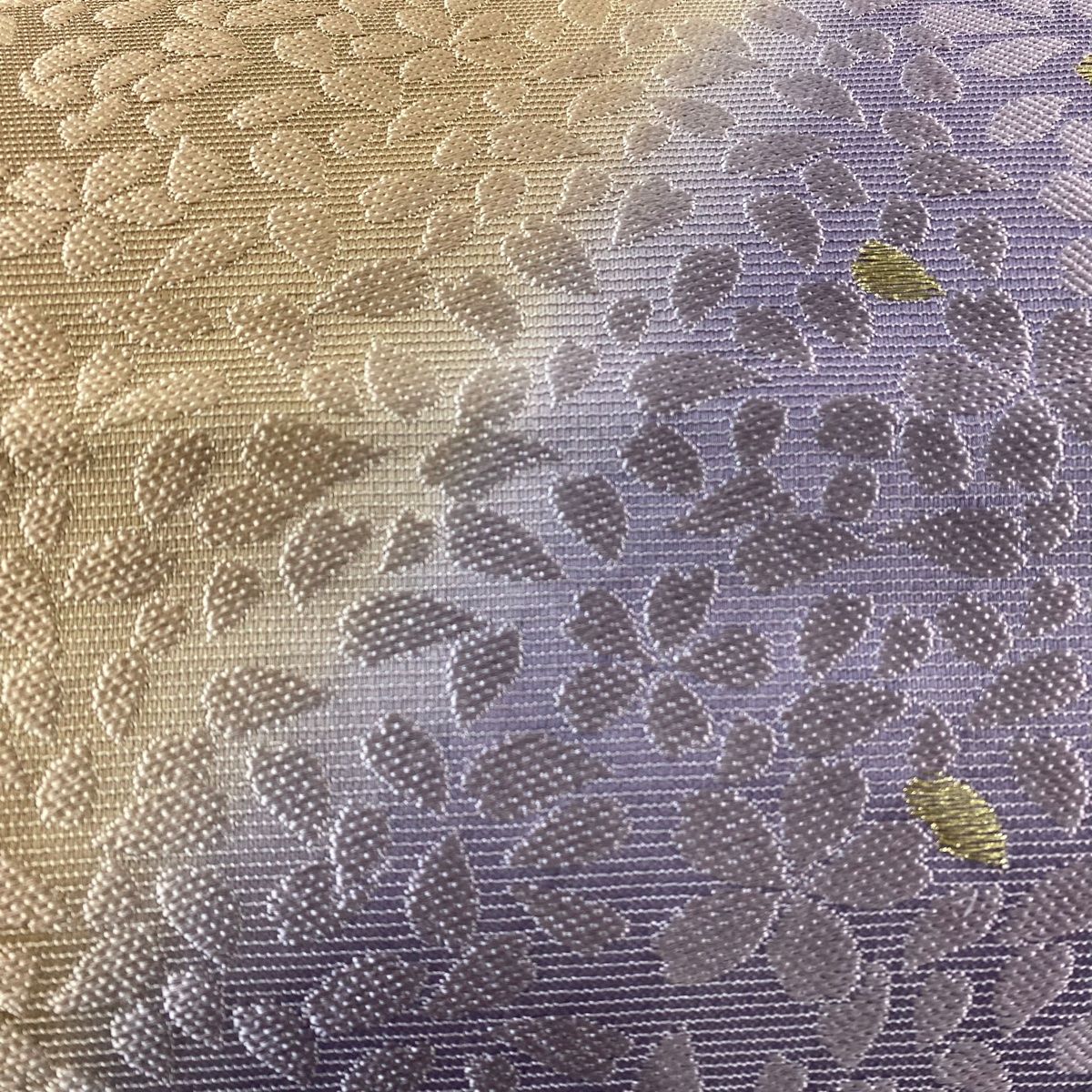 袋帯 桜の花びら 金糸 薄紫 全通 正絹