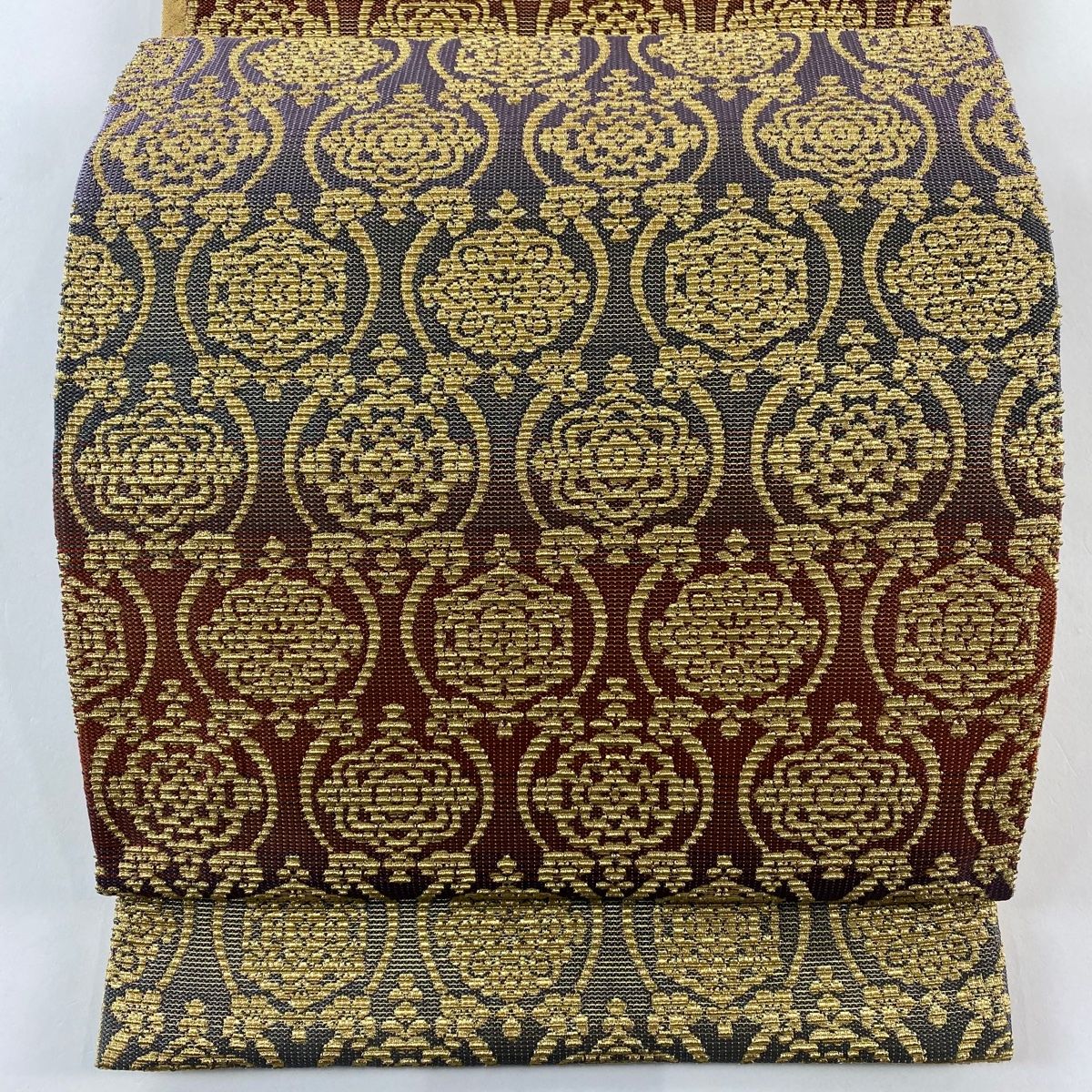 袋帯 立涌 段縞 金糸 箔 金色 六通 正絹