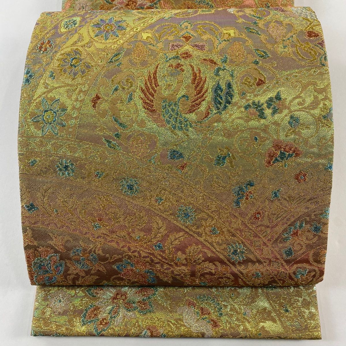 袋帯 綾羅錦繍 鳳凰 花唐草 金糸 箔 金色 六通 正絹