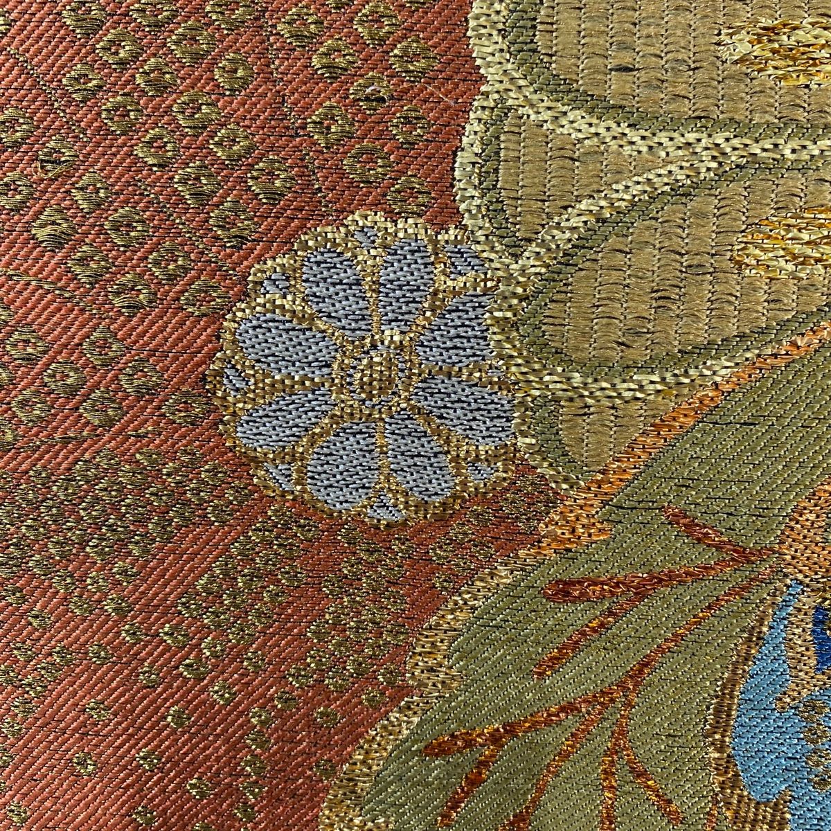 袋帯 菊 雪輪 箔 金糸 墨色 六通 正絹