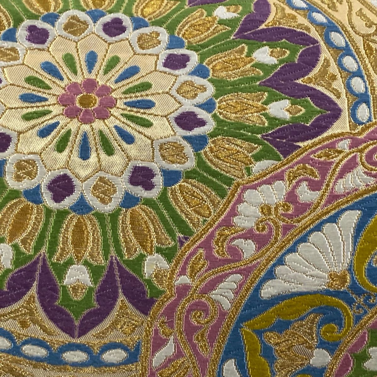 【Ｚ996】◇厳選西陣美品◇両面全通丸帯◇唐織◇正絹◇唐草華文様◇格調高い◇高級美術丸帯◇袋帯名古屋帯簪帯締め 袋帯 逸品 河合美術織物 関西仕立て 京西陣織 華文 草花 金糸 唐織