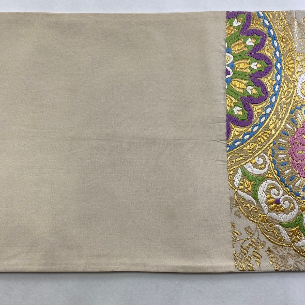 袋帯　蘇芳色地　穎割縞市松に唐花文　逸品 西陣織酒井守謹製袋帯「螺鈿 辻が花」 | すべての商品 | きものサロン