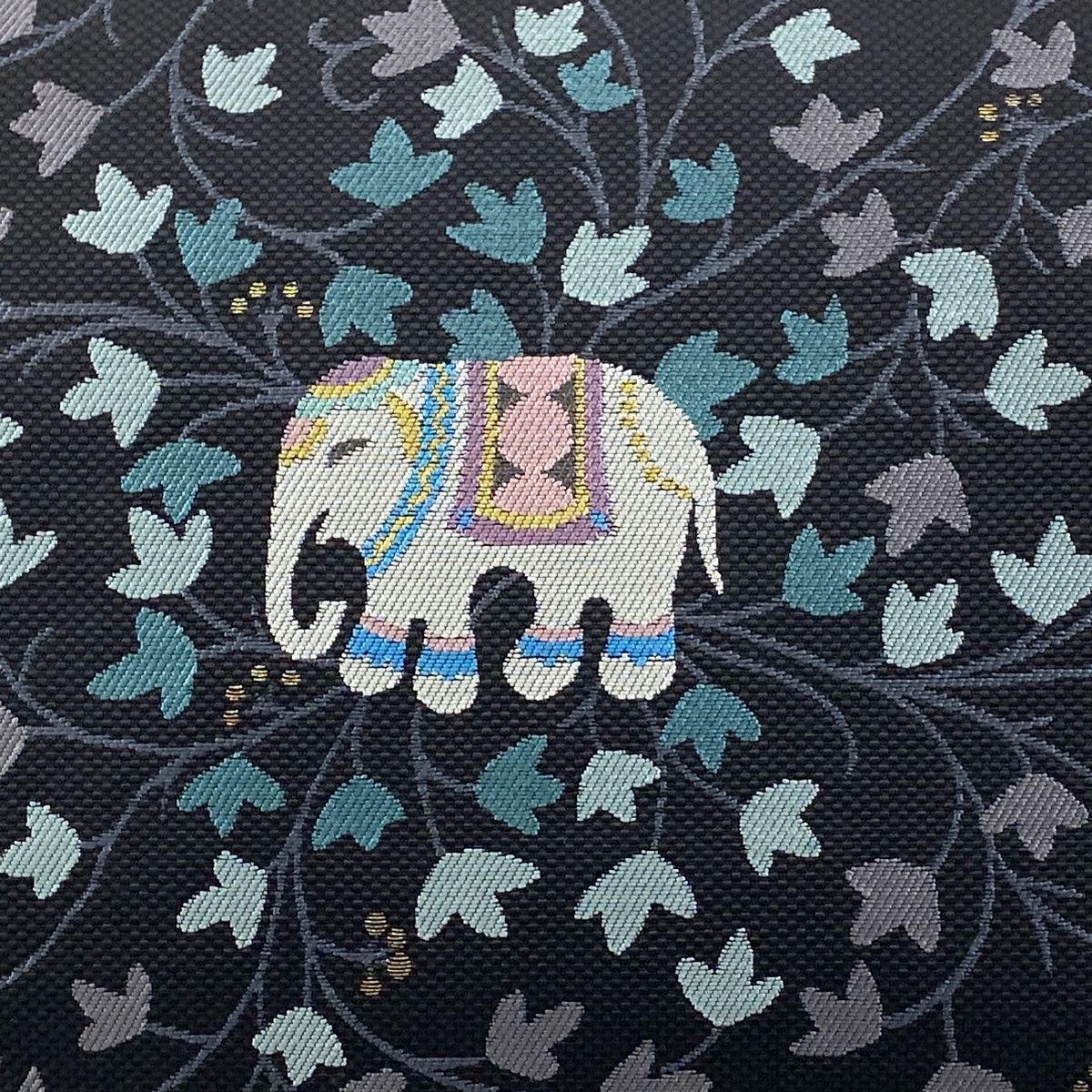 名古屋帯 八寸名古屋帯 象 葉と実 金糸 黒 正絹