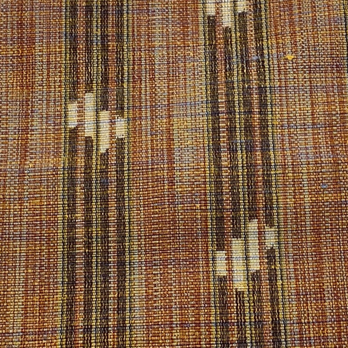 名古屋帯 証紙 八寸名古屋帯 松葉仕立て 琉球かすり 縞 赤茶 正絹