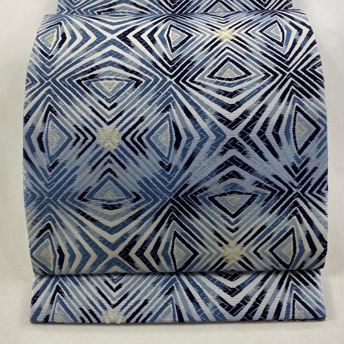 袋帯 新小石丸 藍染 幾何学模様 銀糸 唐織 青灰色 六通 正絹