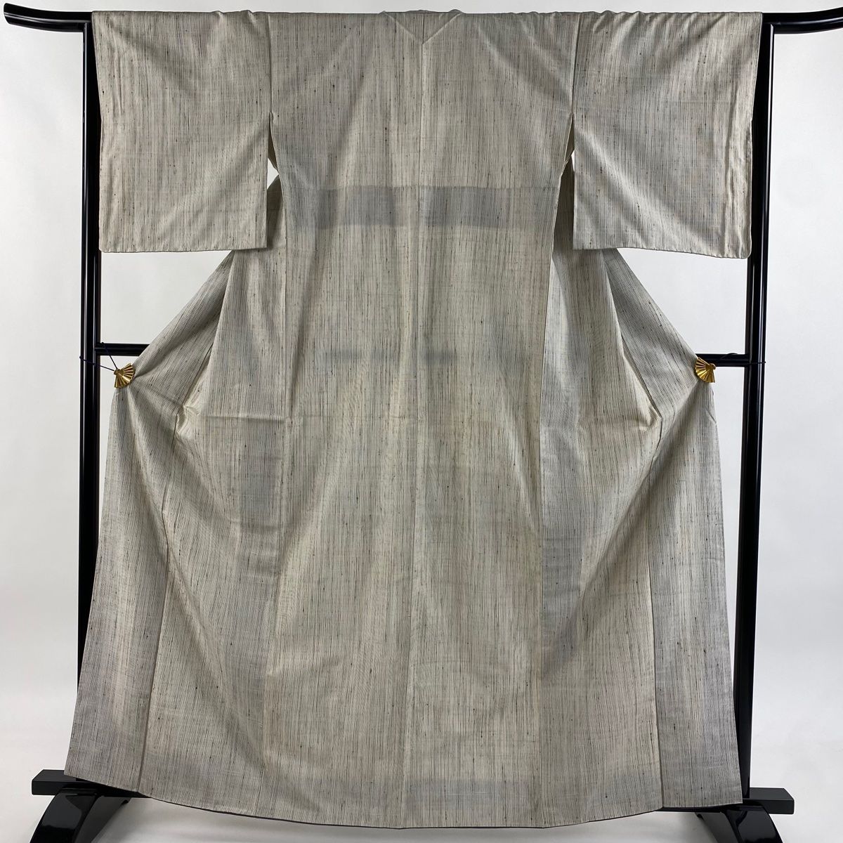 紬 身丈162.5cm 裄丈64.5cm M 袷 絲藝苑 能州紬 証紙 縦縞 灰茶 正絹