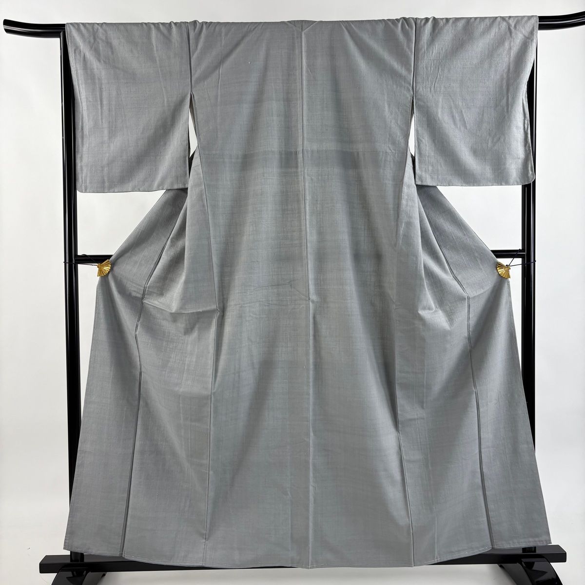結城紬 身丈160cm 裄丈66.5cm M 袷 はたおり娘 奥順 証紙 青灰色 正絹