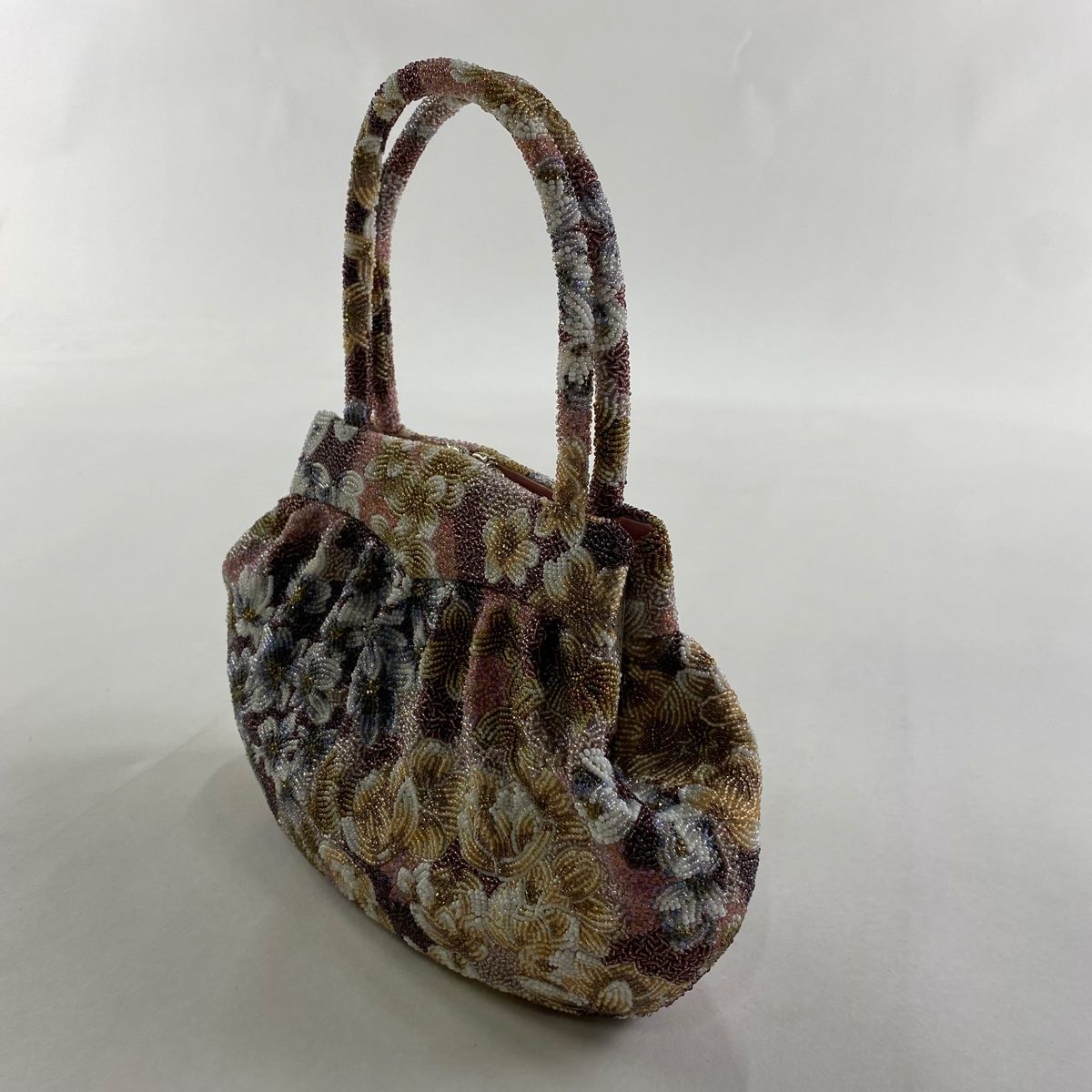 和装バッグ 優品 ビーズバッグ フォーマル 花 茶紫 ビーズ 和装小物