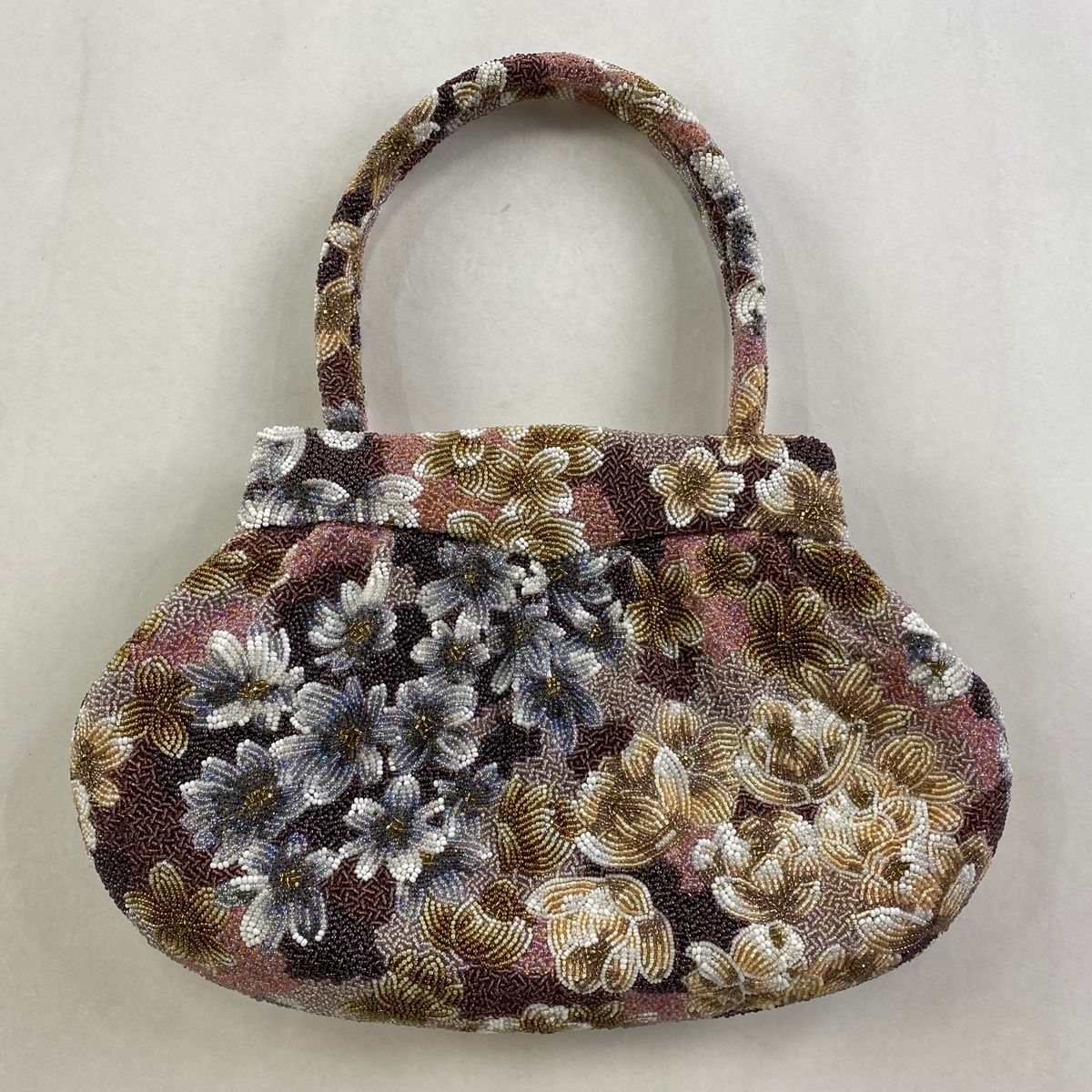 和装バッグ 優品 ビーズバッグ フォーマル 花 茶紫 ビーズ 和装小物