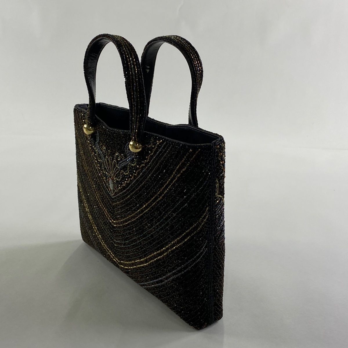 和装バッグ 優品 ビーズバッグ フォーマル 幾何学模様 黒 ビーズ 和装小物