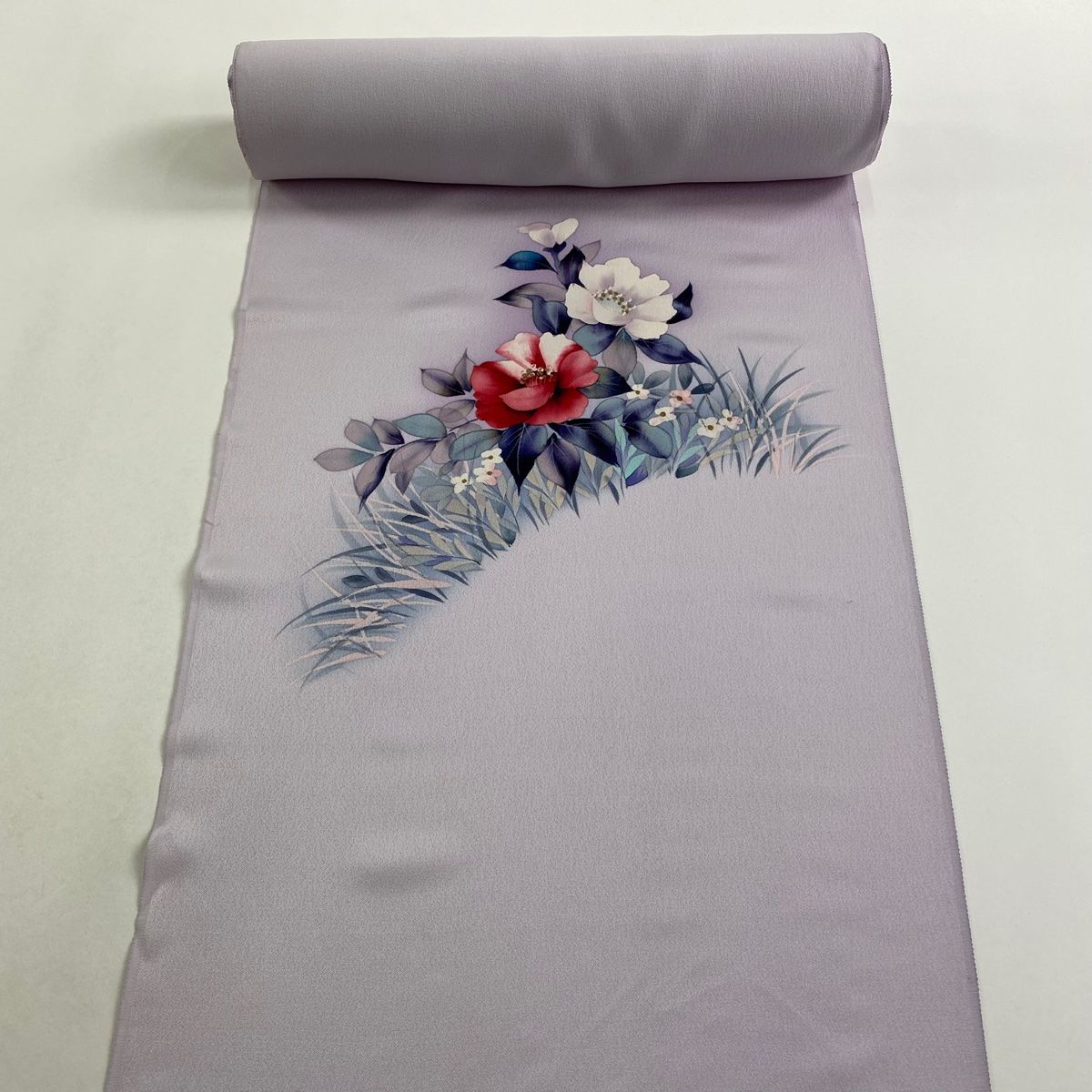 反物 秀品 付け下げ 草花 ぼかし 薄紫 正絹