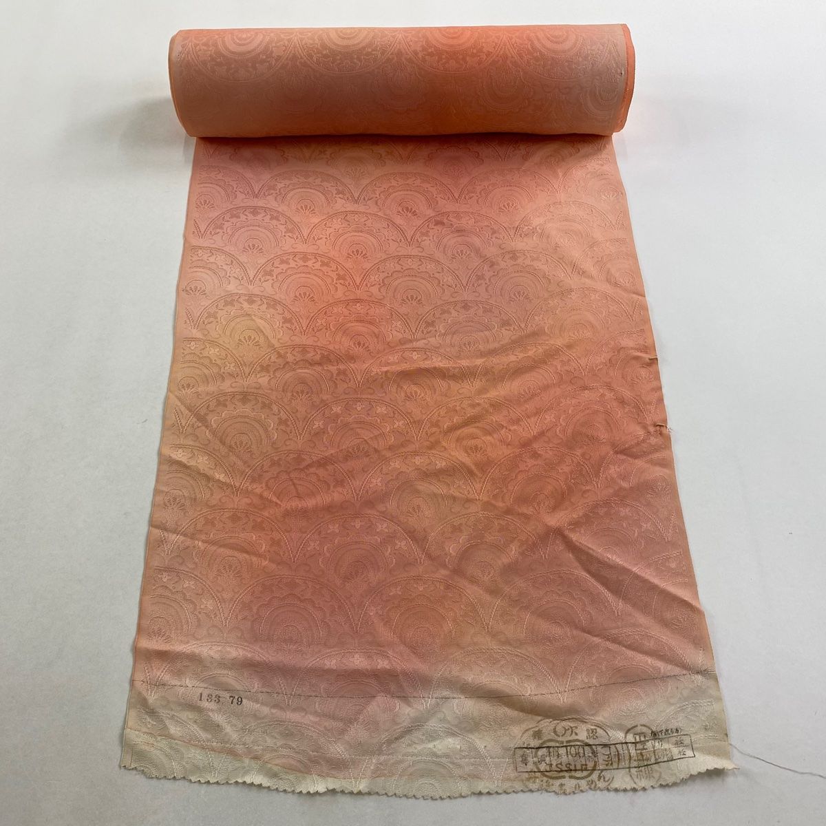 反物 秀品 小紋 地 ぼかし サーモンピンク 正絹