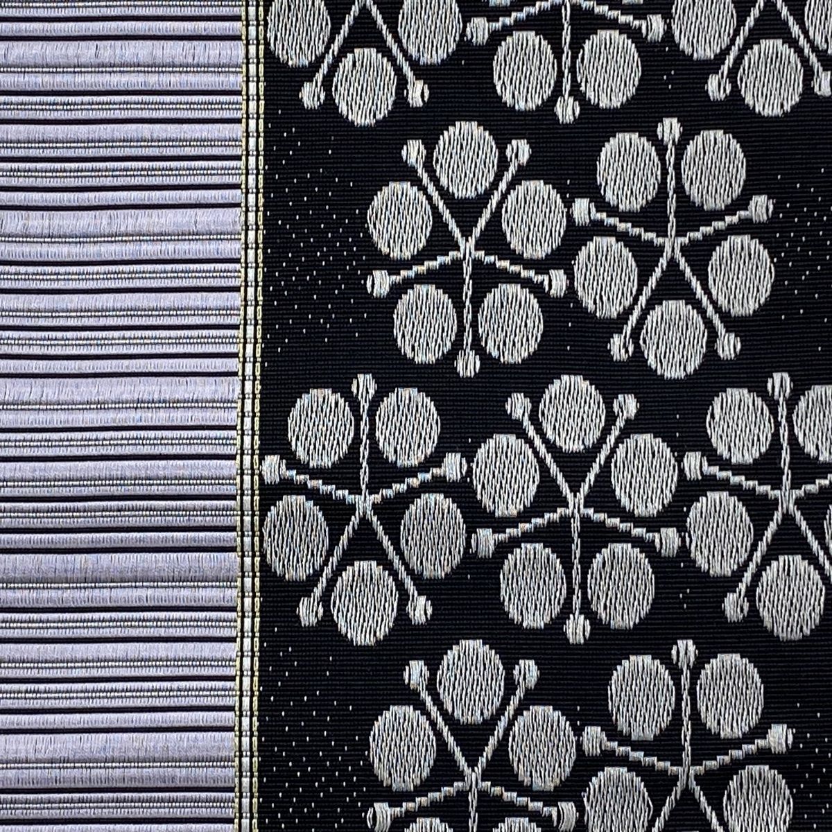 半幅帯 秀品 博多織 証紙 花 縞 黒 正絹