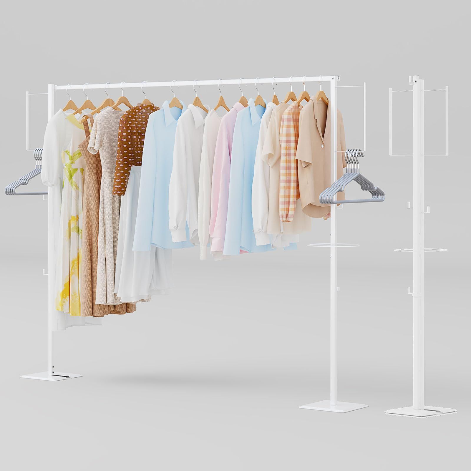 室内物干し 物干しスタンド 折り畳み 横棒の長さ調節 158 219 cm伸縮 ハンガーラック 部屋干し 布団干し 室外干し 屋外洗濯物干し コンパクト収納でき 耐久性 組み立て簡単 ホワイト 1段式 伸縮 方形足25㎝