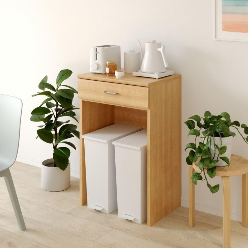 白井産業 ゴミ箱上ラック レンジ台 幅59cm 高さ91cm ナチュラルブラウン キッチン 家電 収納 シンプル キッチン収納 ベアルモ BRM-9060HNA
