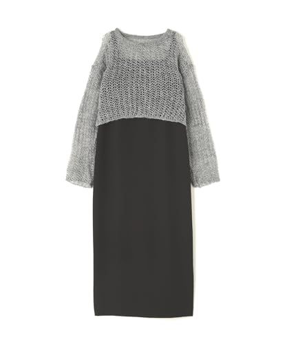 ナチュラルビューティーベーシック カジュアルドレス 透かし編みニット＆キャミワンピース レディース クロ グレー