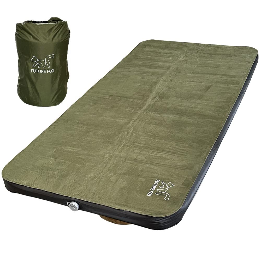 FUTUREFOX ワイド キャンプマット エア マット 特殊ウレタン 幅90cm 自動吸気機能 オリーブ