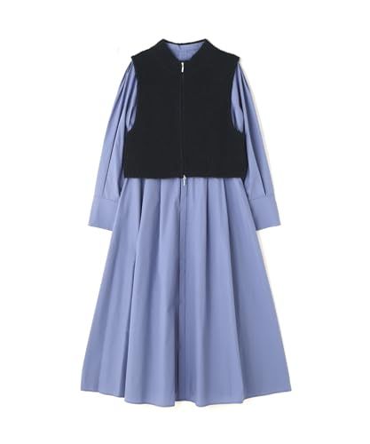 ナチュラルビューティーベーシック カジュアルドレス ラメニットベスト＆シャツワンピース レディース ネイビー ブルー