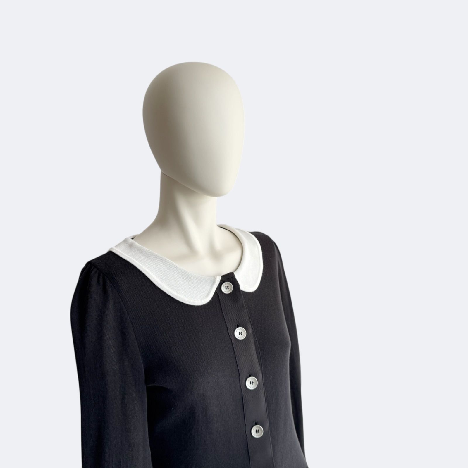 M'S GRACY 衿つきニットカーディガン ブラック × ホワイト