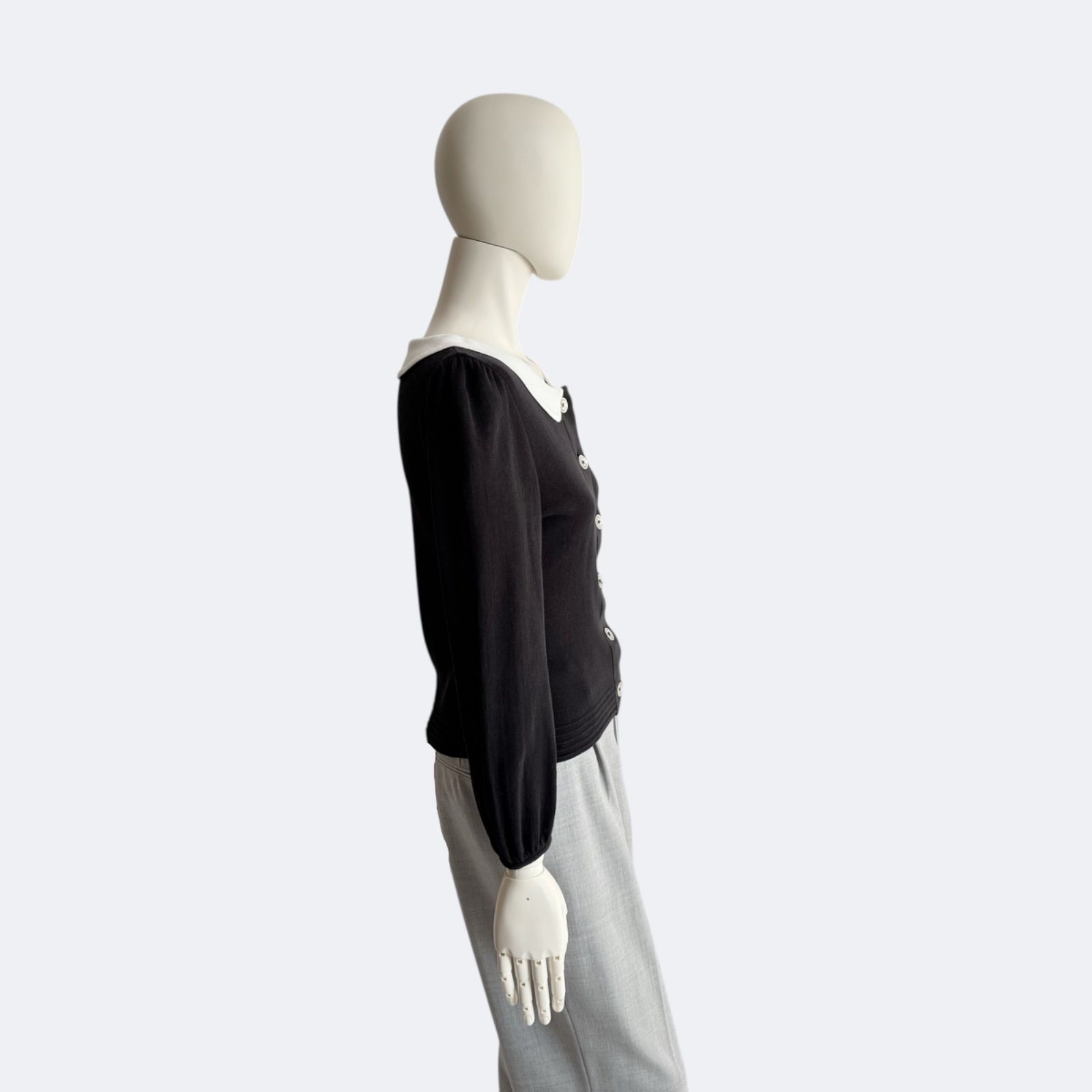 M'S GRACY 衿つきニットカーディガン ブラック × ホワイト