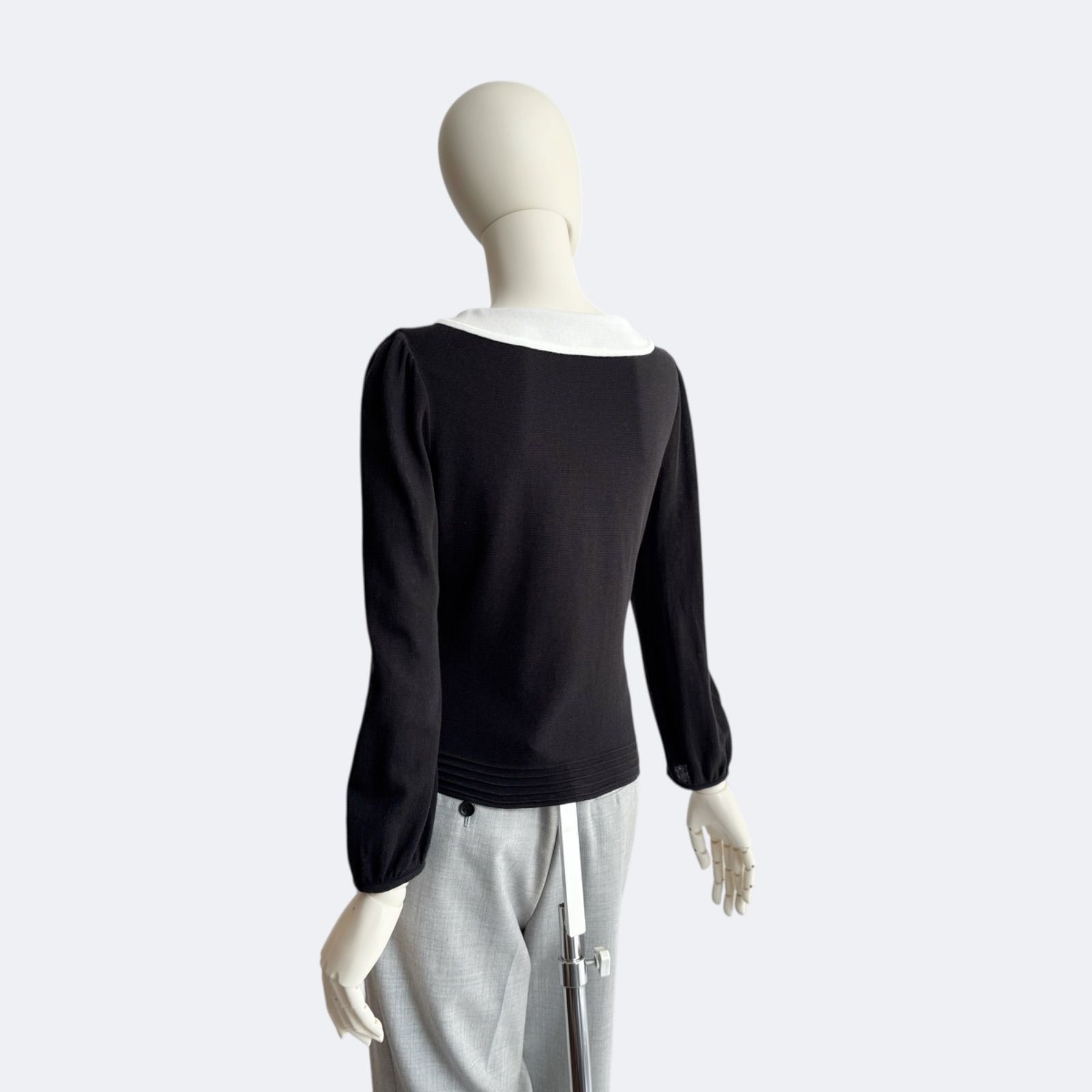 M'S GRACY 衿つきニットカーディガン ブラック × ホワイト