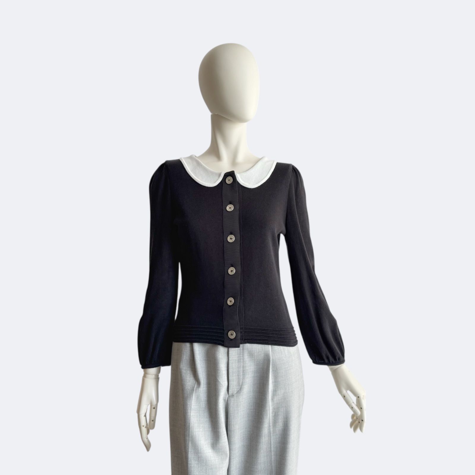 M’S GRACY 衿つきニットカーディガン ブラック × ホワイト M'S GRACY 衿つきニットカーディガン ブラック × ホワイト