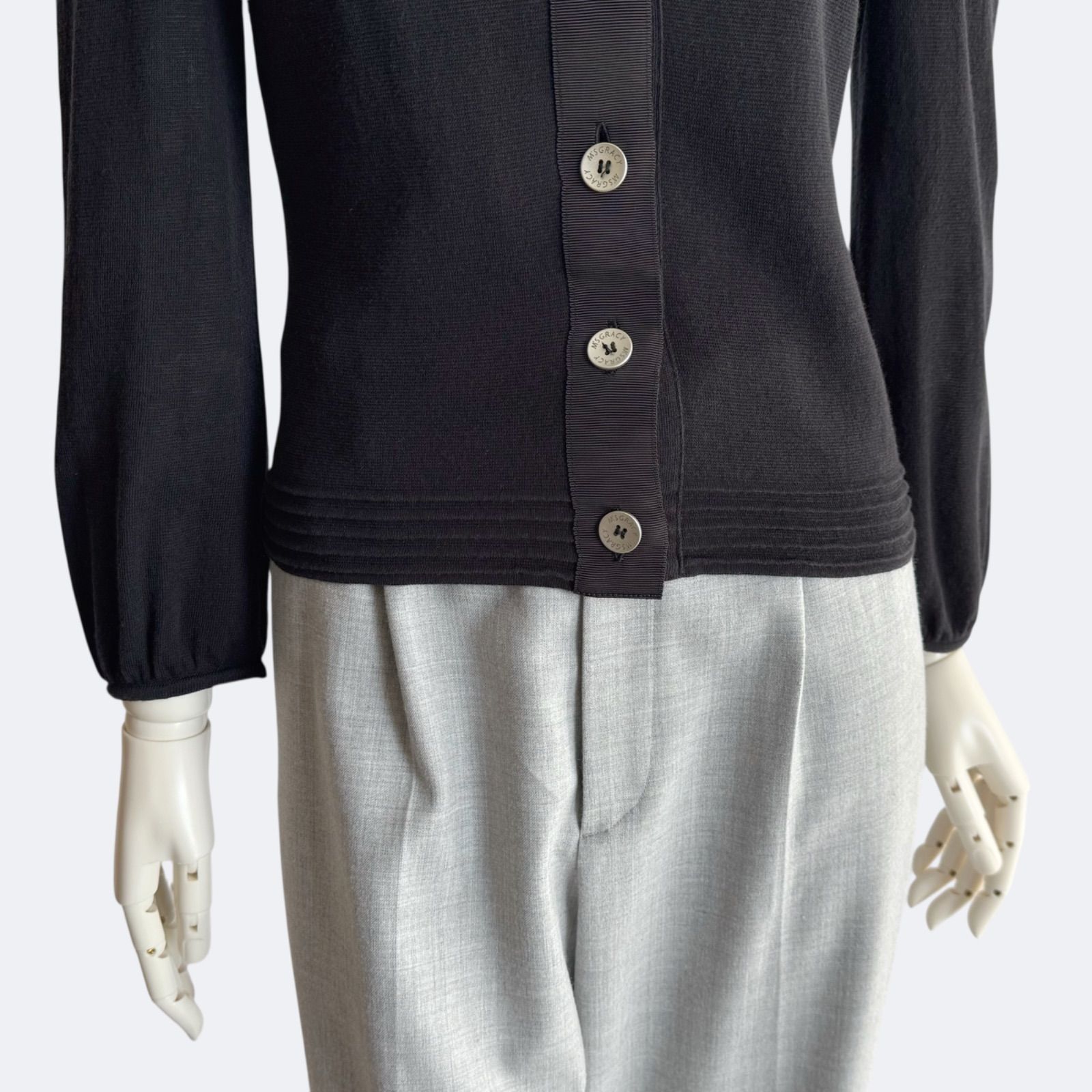 M'S GRACY 衿つきニットカーディガン ブラック × ホワイト