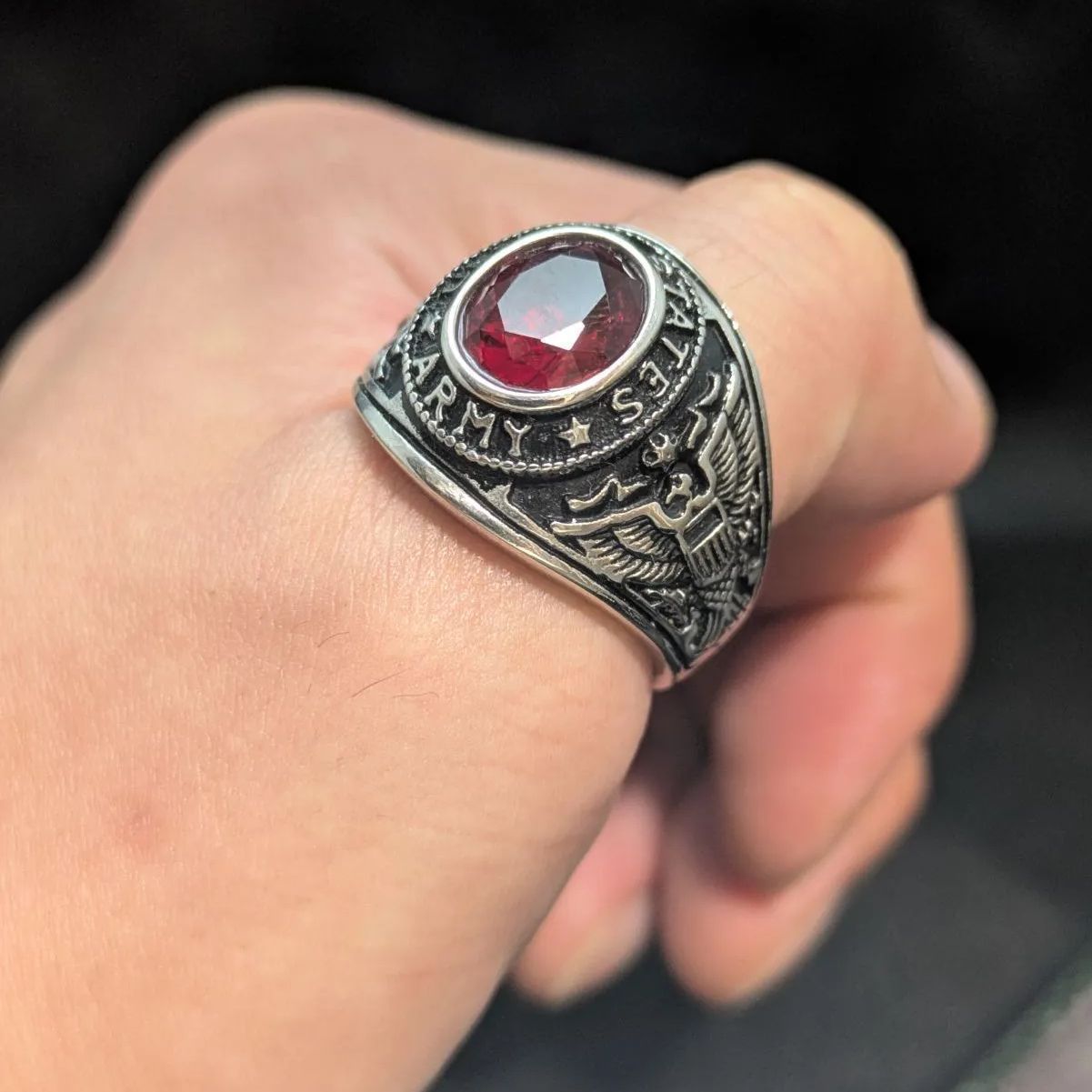 ヴィンテージ アメリカ陸軍 ミリタリーリング シルバー レッドストーン 白頭鷲 1775年 30号以上 US ARMY アメリカ製 WWW_SHINETEETH_COM