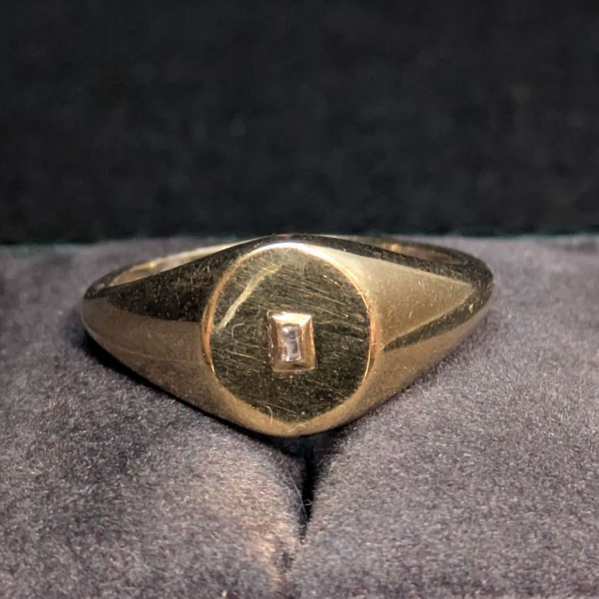 ヴィンテージ シグネットリング スターリングシルバー ゴールドメッキ 小粒石付 19.5号〜20号 2.6g ユニセックス