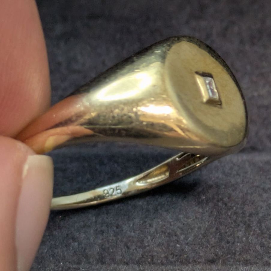 ヴィンテージ シグネットリング スターリングシルバー ゴールドメッキ 小粒石付 19.5号〜20号 2.6g ユニセックス WWW_SHINETEETH_COM