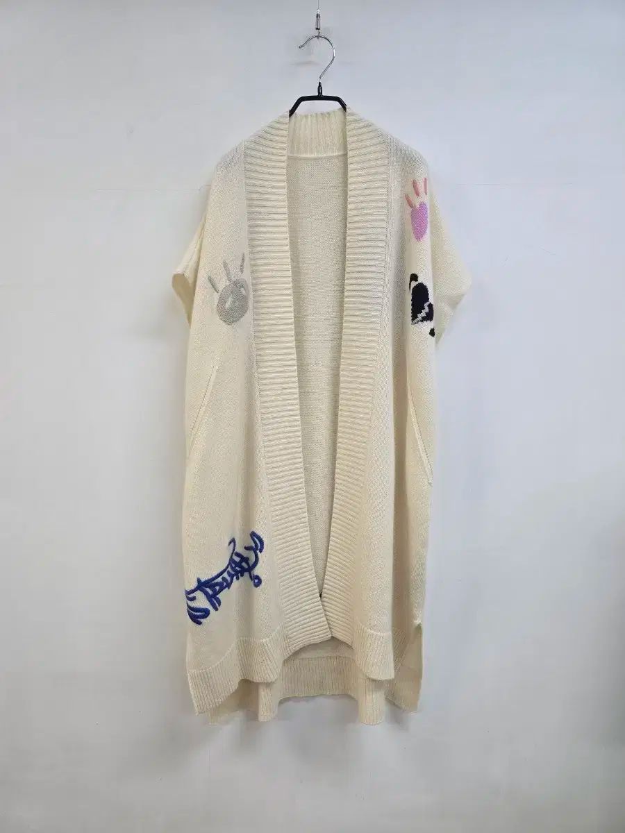 カシミア 刺繍 ルーズフィット オープン ロング丈ベスト