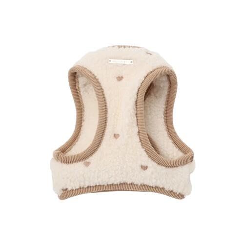 数量 moncheri モンシェリ ボアハート刺繍ハーネス リードSET 犬 ハーネス 小型犬 M ベージュ サイズ調節 ワンタッチ 着脱簡単 犬用 お散歩 お出かけ