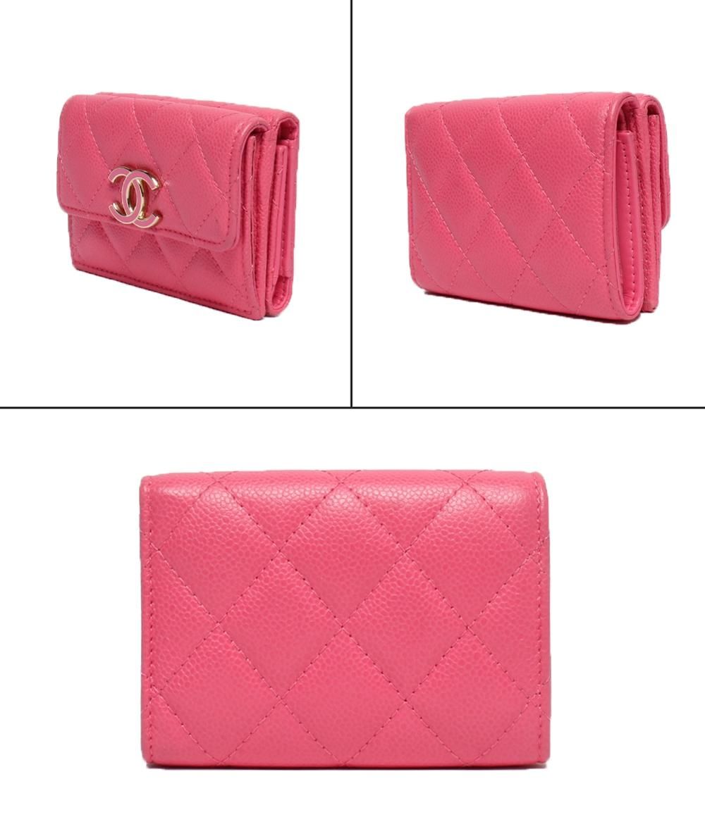シャネル 三つ折り財布 キャビアスキン ゴールド金具 マトラッセ レディース CHANEL