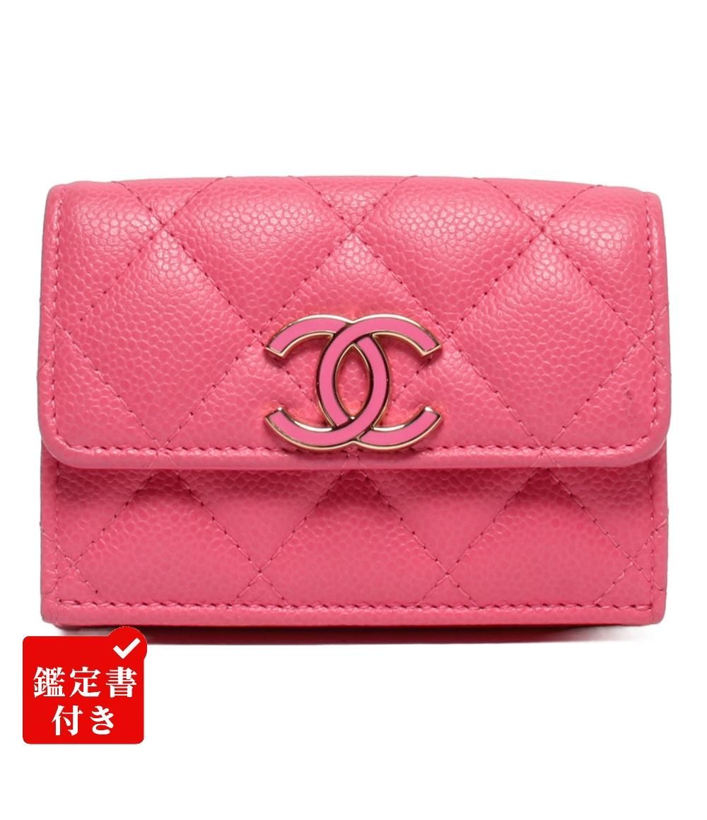 シャネル 三つ折り財布 キャビアスキン ゴールド金具 マトラッセ レディース CHANEL