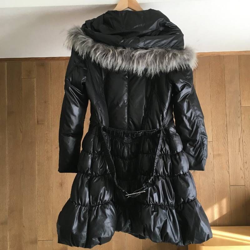 美品】BALMAIN バルマン ロングダウンコート リアルファー Aライン 黒 
