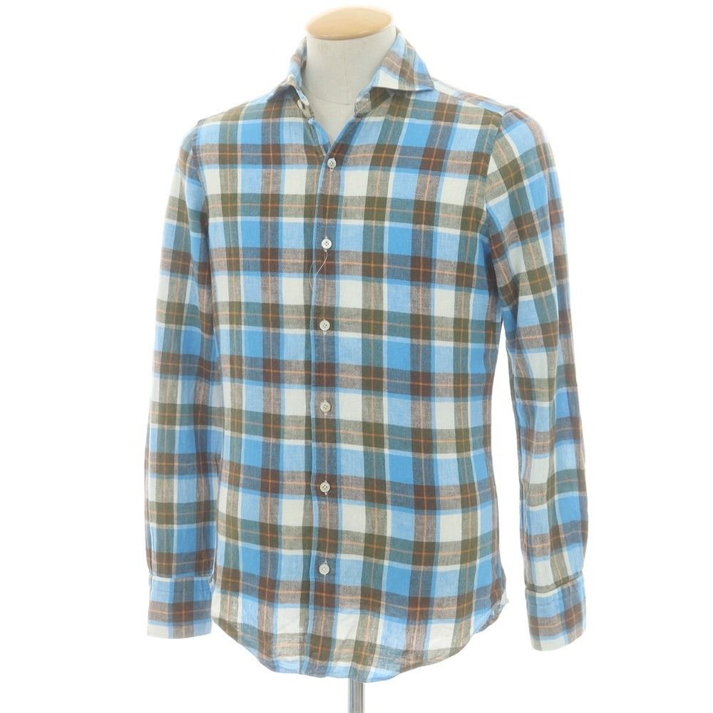 美品 フィナモレ ナポリシャツ ネルシャツ ホリゾンタルカラー チェック S 美品 フィナモレ ナポリシャツ ネルシャツ ホリゾンタルカラー チェック S