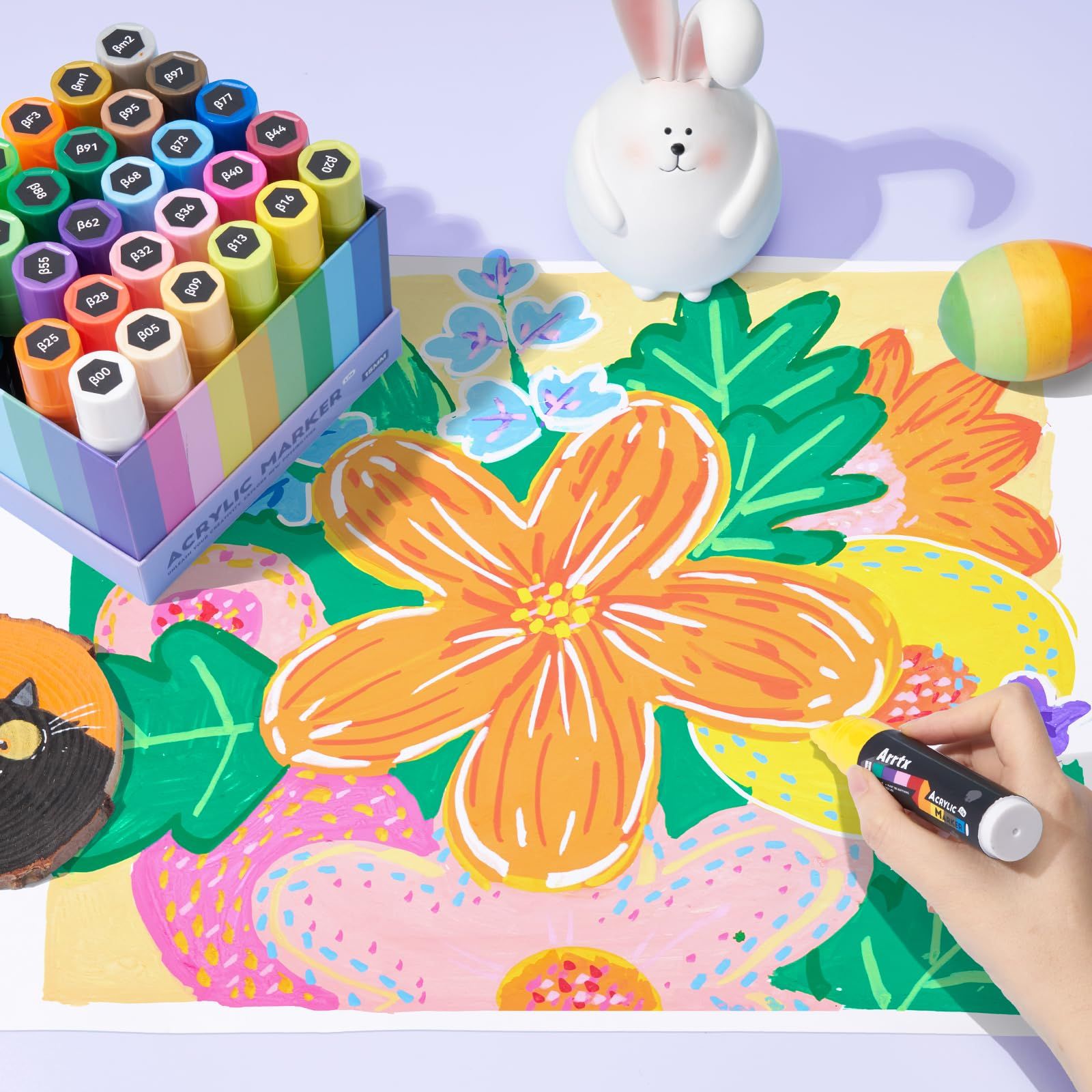 Arrtx アクリルマーカー 15 mmジャンボフェルトチップアクリルペイントペン 岩絵 石 ガラス イースターエッグ 木材 布絵用 アートマーカー DIY クラフト作成 アート用品